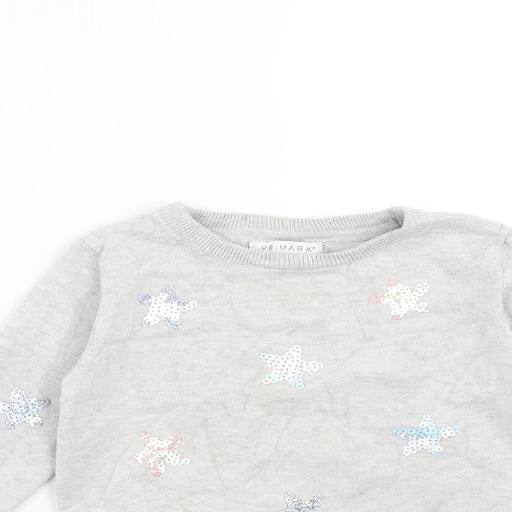 Primark Girls Grey  Knit Pullover Jumper Size 4-5 Years  - stars