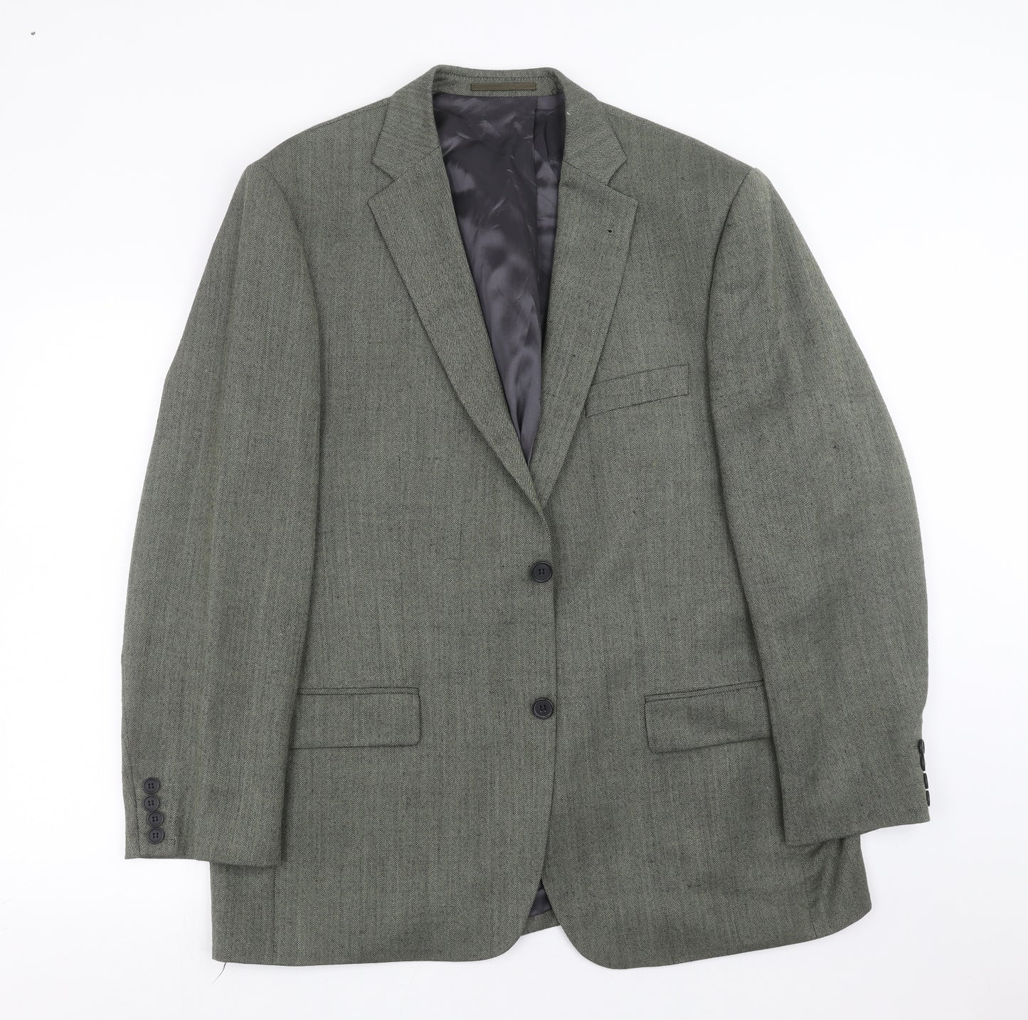 Preworn Mens Green Herringbone  Jacket Suit Jacket Size 44