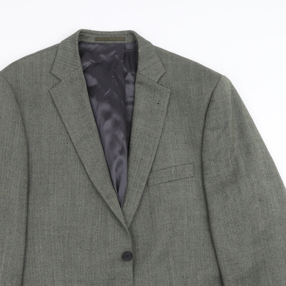 Preworn Mens Green Herringbone  Jacket Suit Jacket Size 44