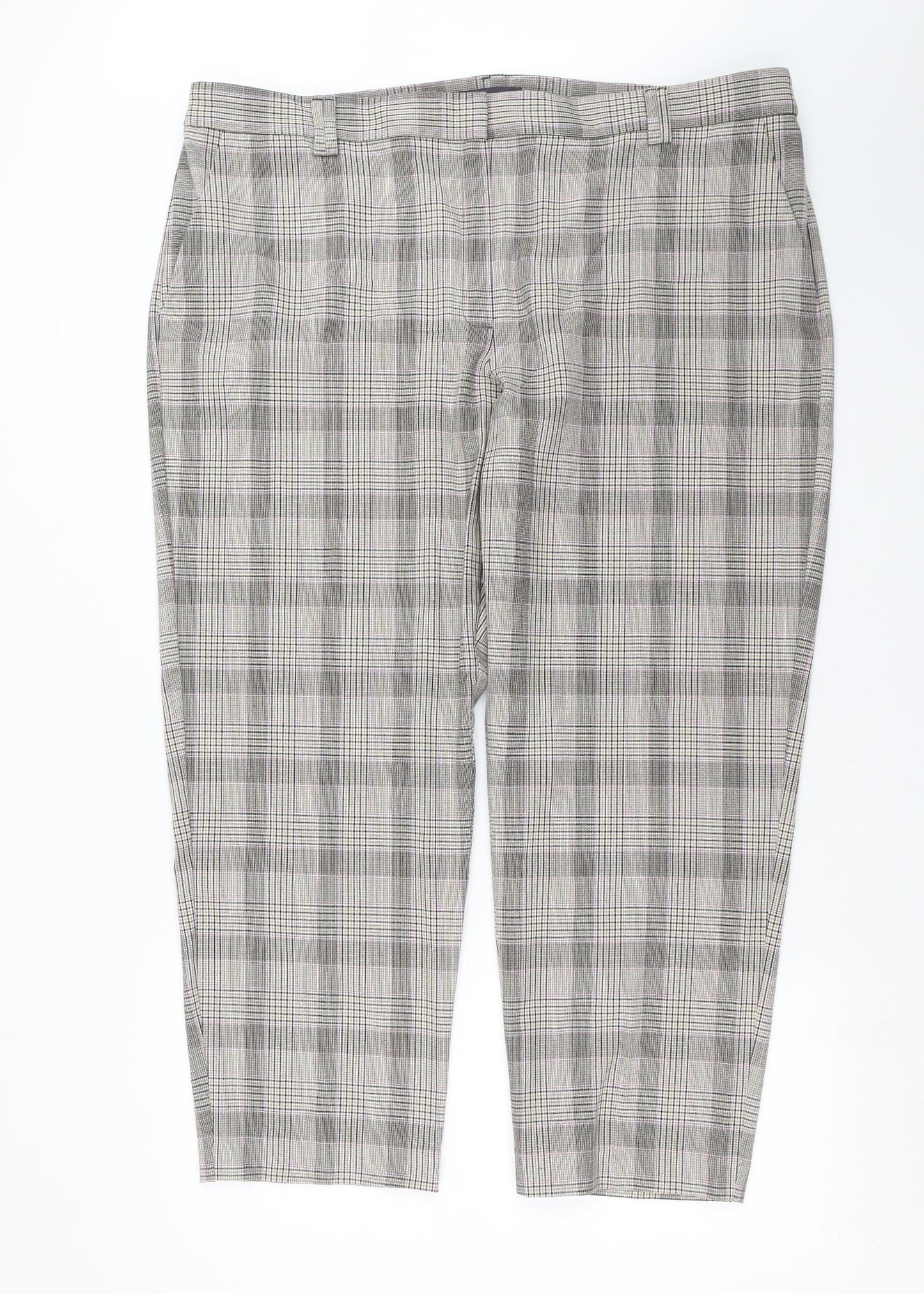 Marks and Spencer Womens Beige Check  Trousers  Size 20 L28 in