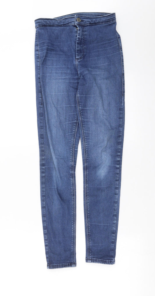Front view of Topshop women’s blue denim skinny jeans, size UK 24, in, 27-inch leg