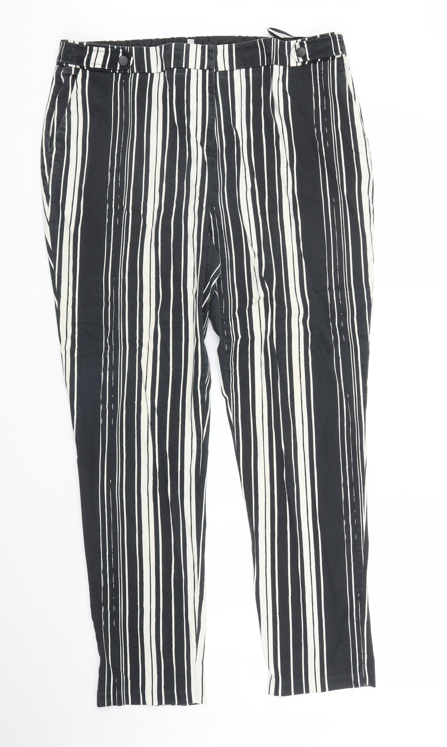 Peacocks Womens Black Striped  Capri Trousers Size 16 L27 in