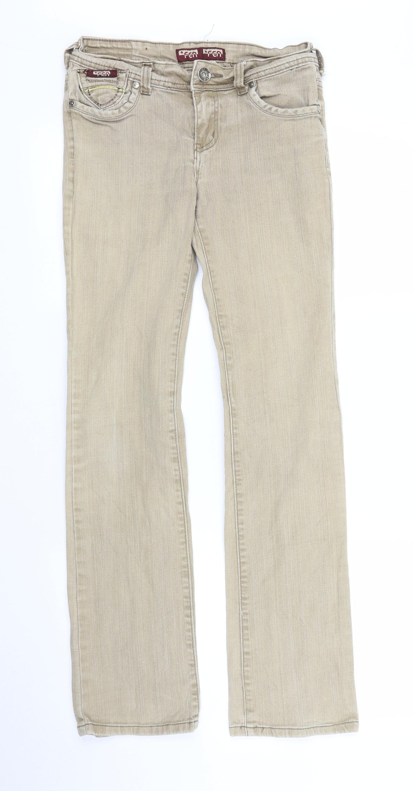 Fen Womens Beige  Denim Straight Jeans Size 8 L29 in