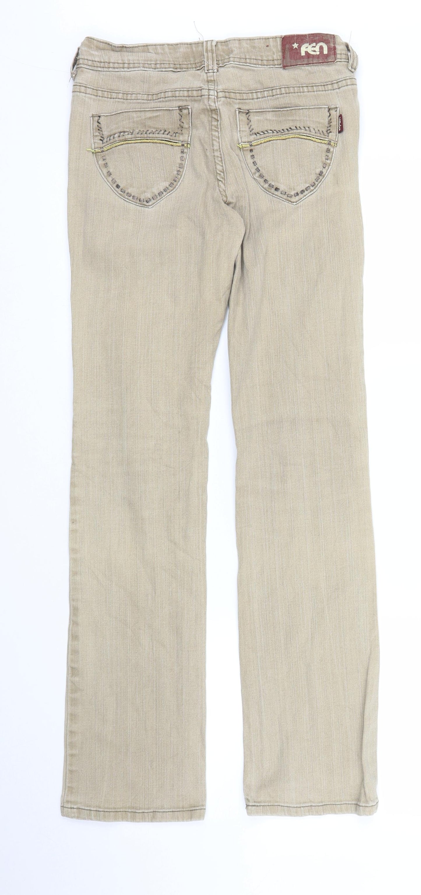 Fen Womens Beige  Denim Straight Jeans Size 8 L29 in