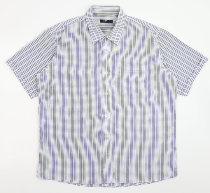Cotton Traders Mens White Check Button-Up Size L