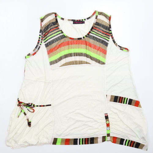 C'Melodie Womens White Striped  Basic Tank Size 2XL