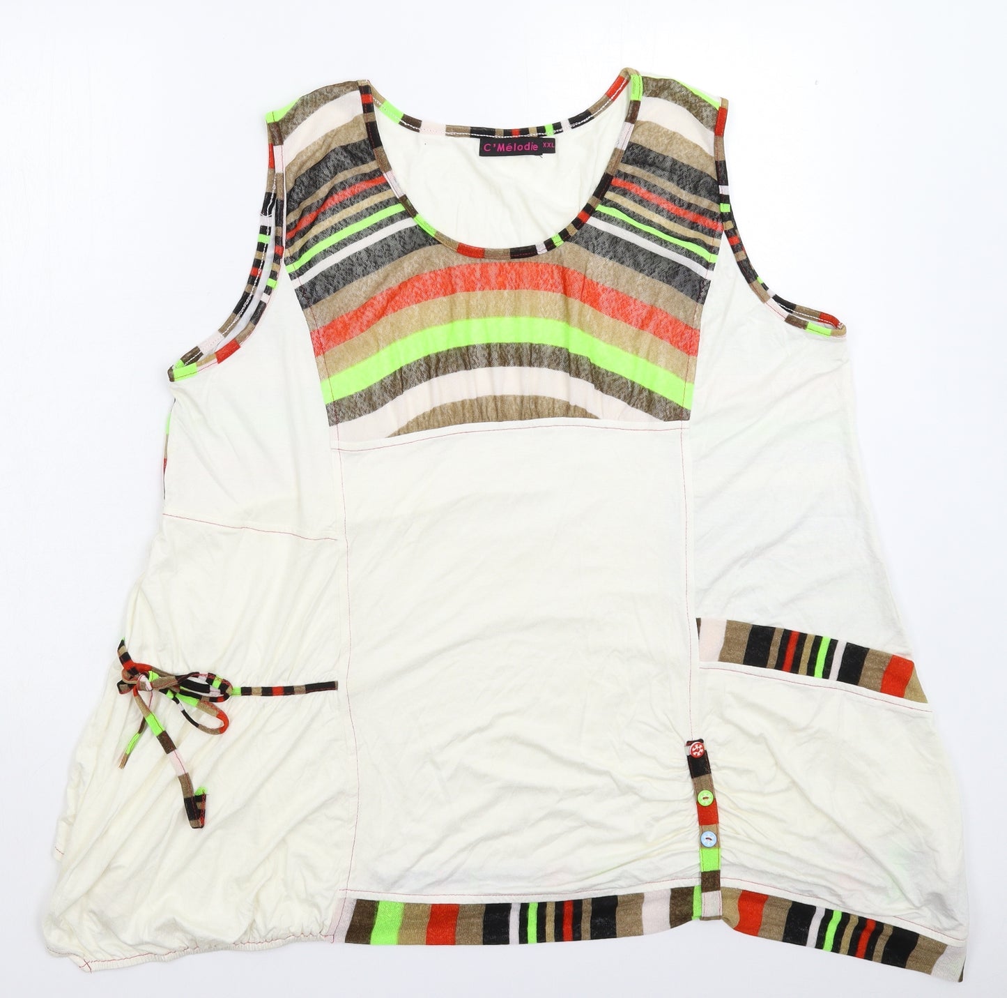 C'Melodie Womens White Striped  Basic Tank Size 2XL