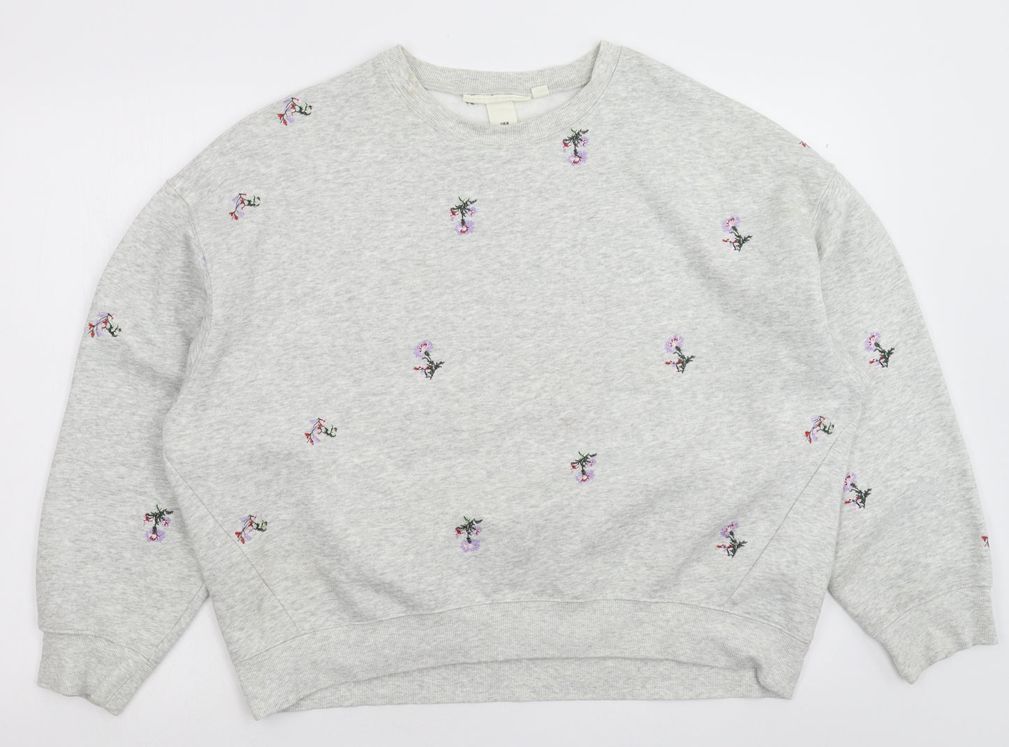 H&M Womens Grey Floral  Pullover Sweatshirt Size M  - Oversized