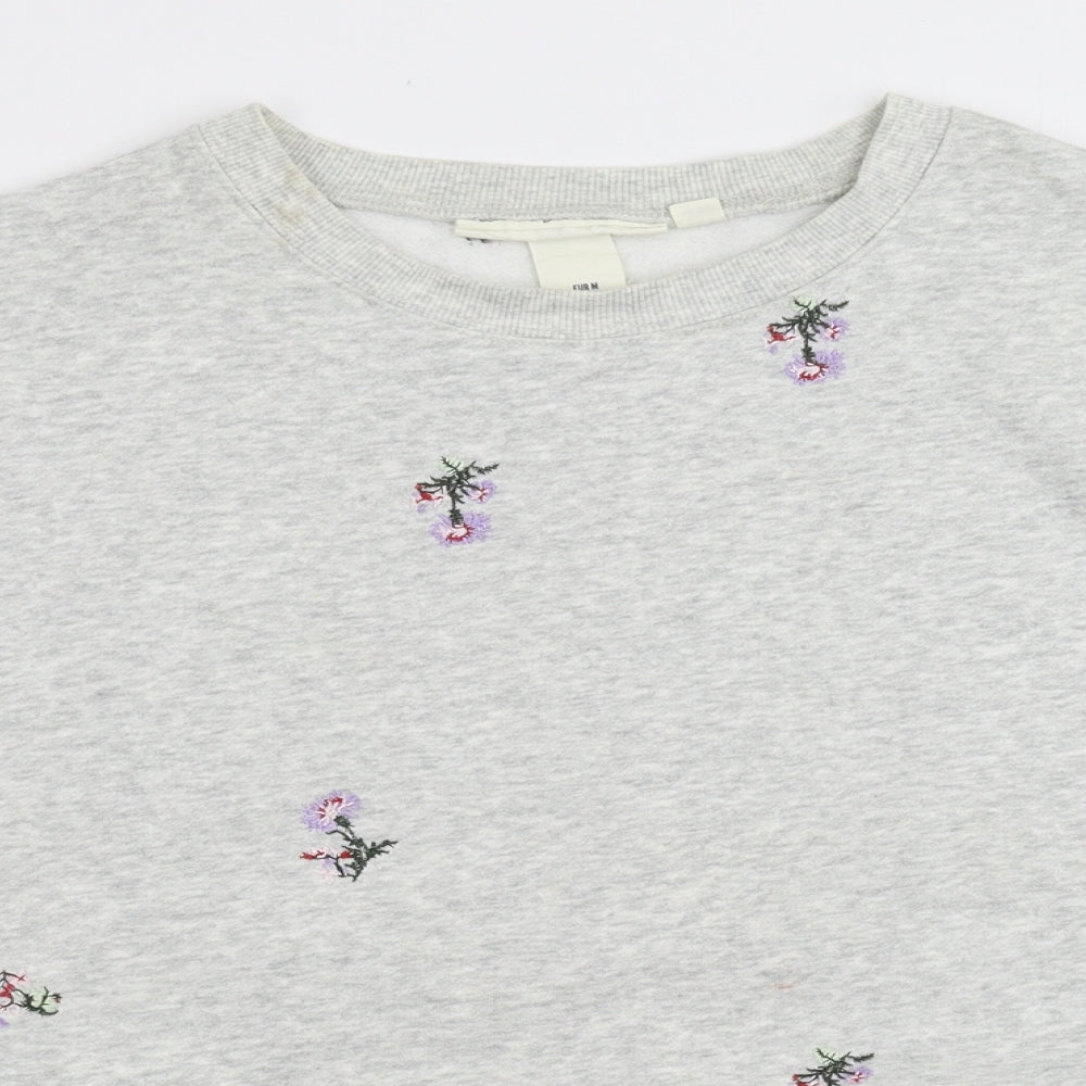 H&M Womens Grey Floral  Pullover Sweatshirt Size M  - Oversized