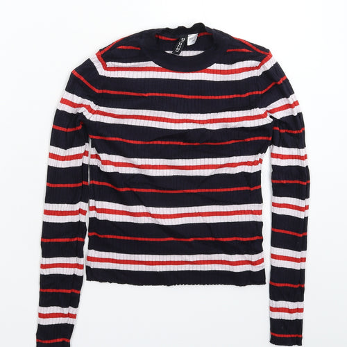 Divided Womens Blue Striped Knit Pullover Jumper Size S