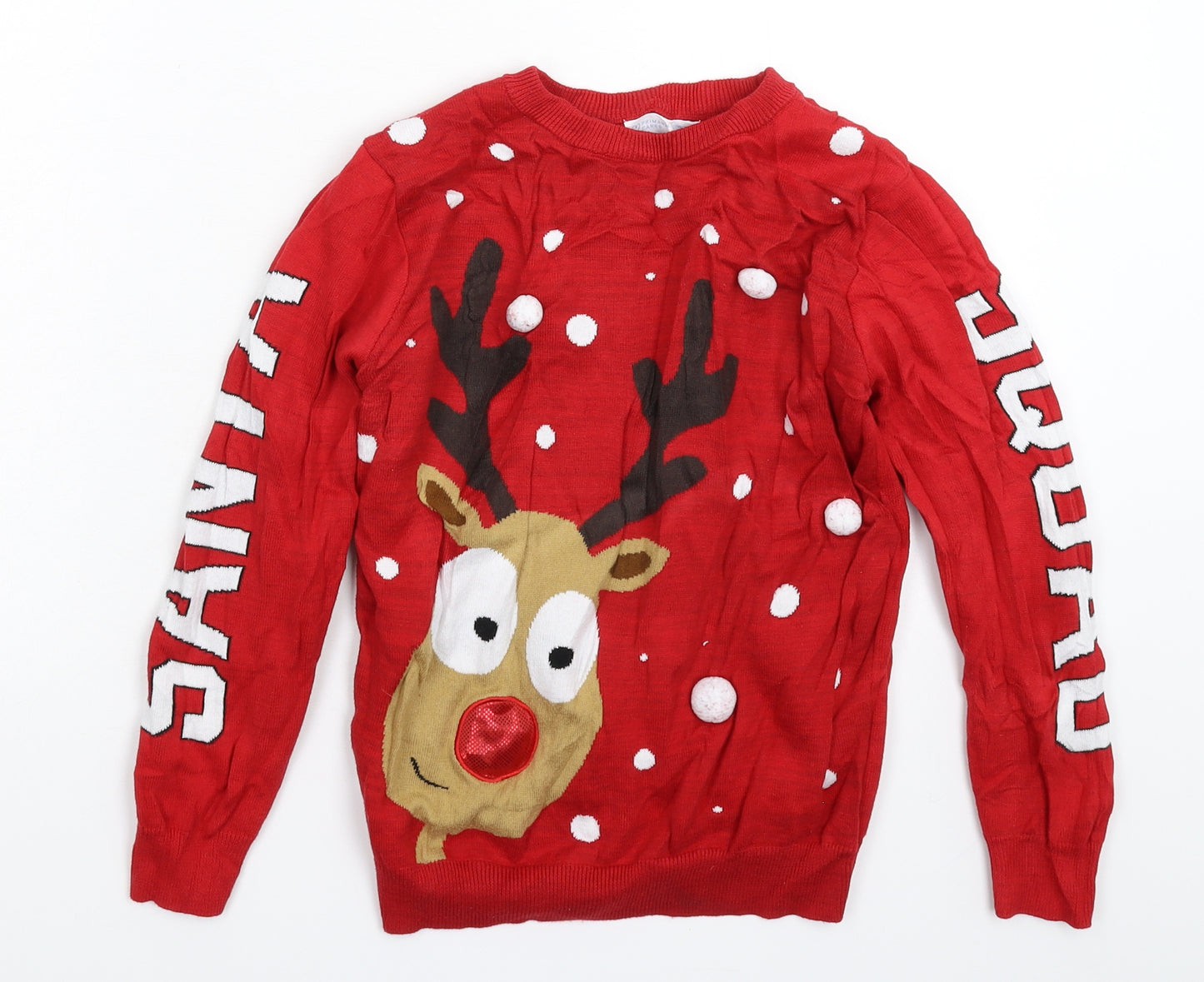 Primark Boys Red  Knit Pullover Jumper Size 9-10 Years  - Christmas