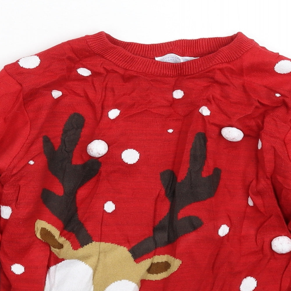 Primark Boys Red  Knit Pullover Jumper Size 9-10 Years  - Christmas