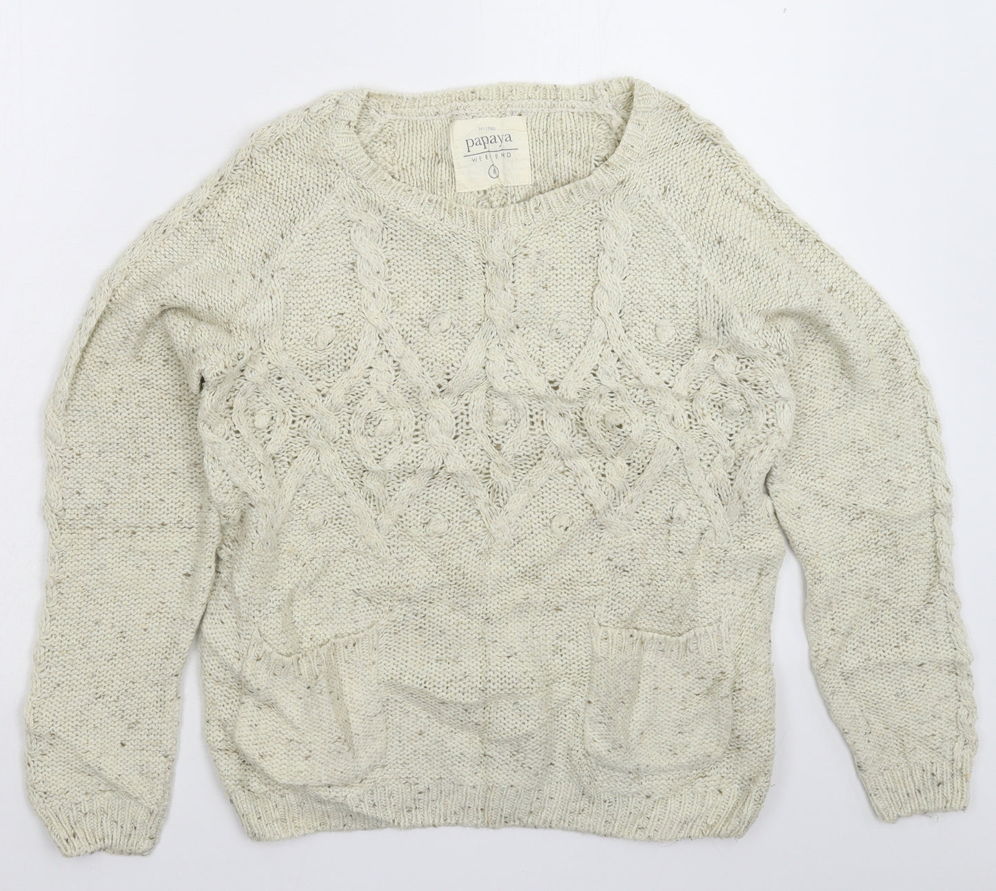 Papaya Womens White  Knit Pullover Jumper Size 8