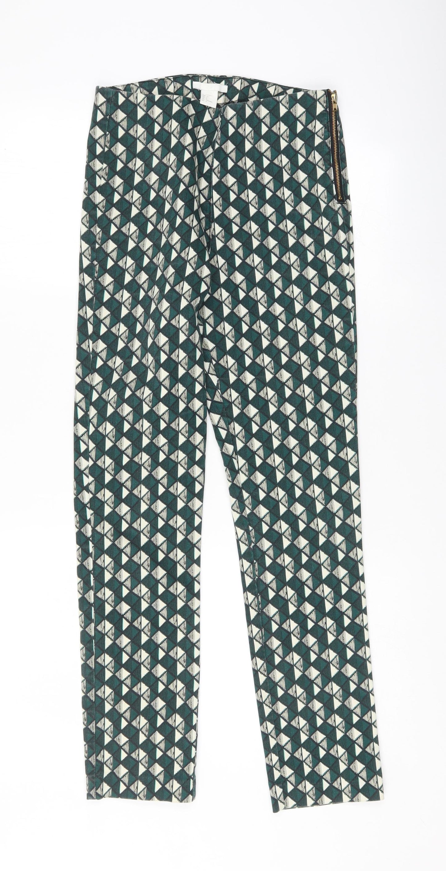 H&M Womens Green Argyle/Diamond  Trousers  Size 26 L28 in