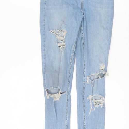 Topshop Womens Blue Houndstooth  Mom Jeans Size 30 L32 in