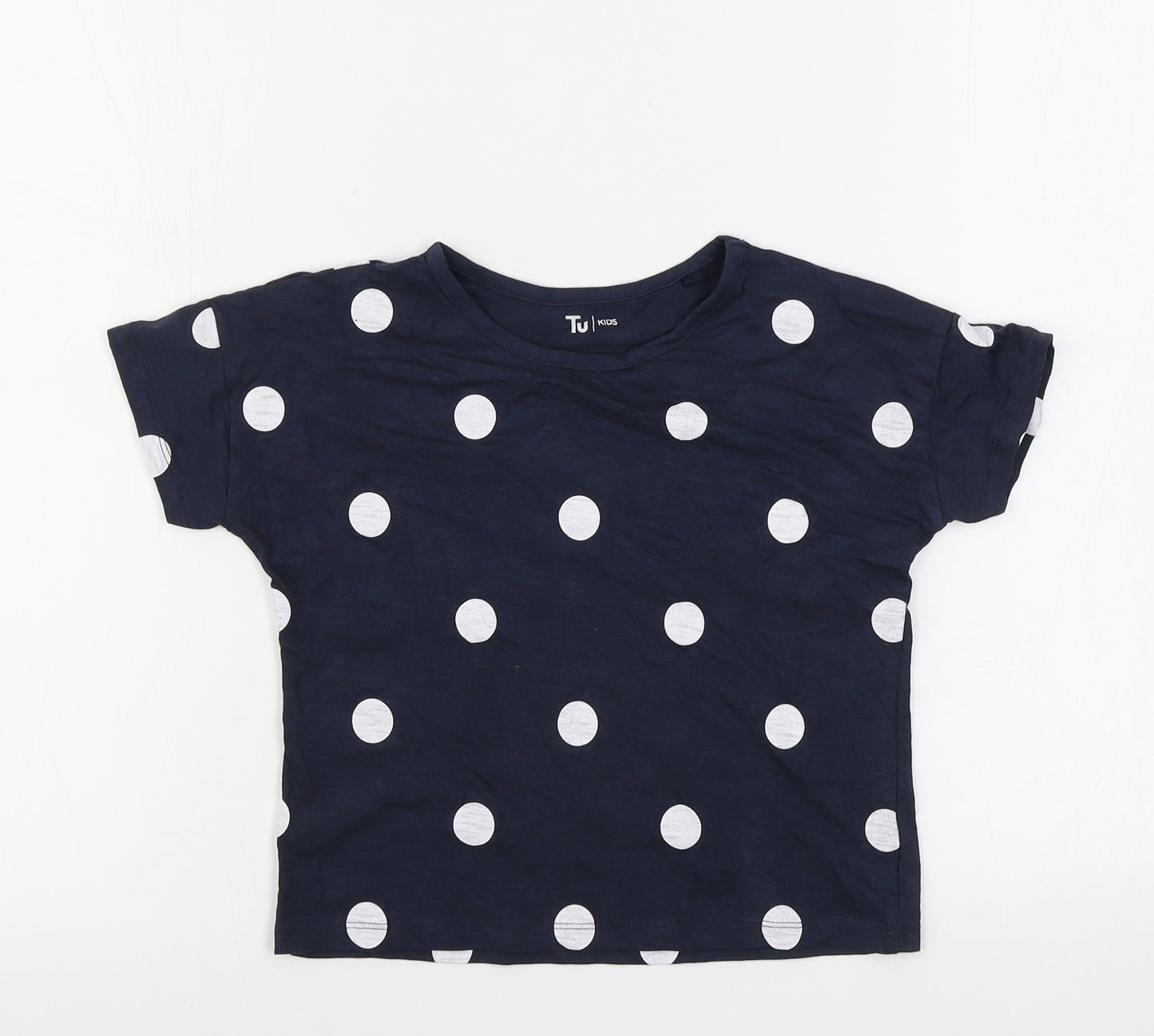 TU Girls Blue Polka Dot  Basic T-Shirt Size 7 Years