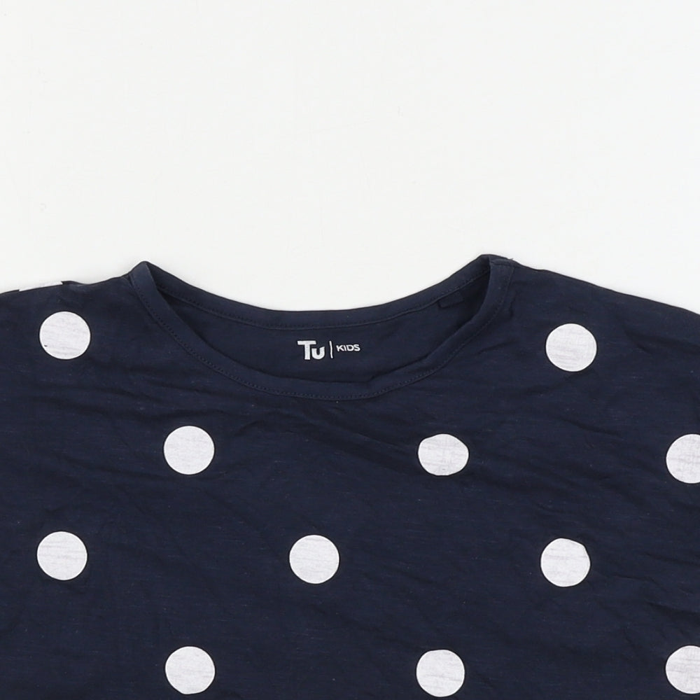 TU Girls Blue Polka Dot  Basic T-Shirt Size 7 Years