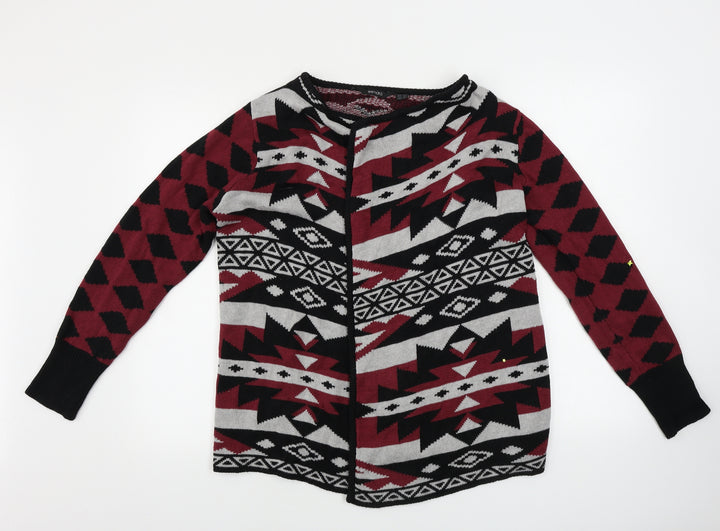 ESMARA Womens Red Geometric  Cardigan Jumper Size 10