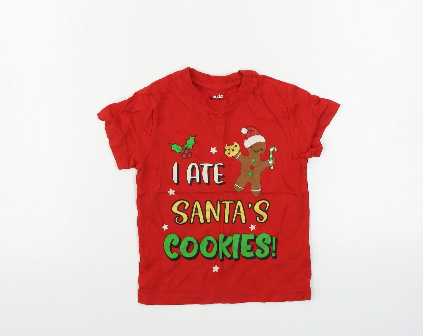 Studio Boys Red   Basic T-Shirt Size 2-3 Years  - Christmas T Shirt