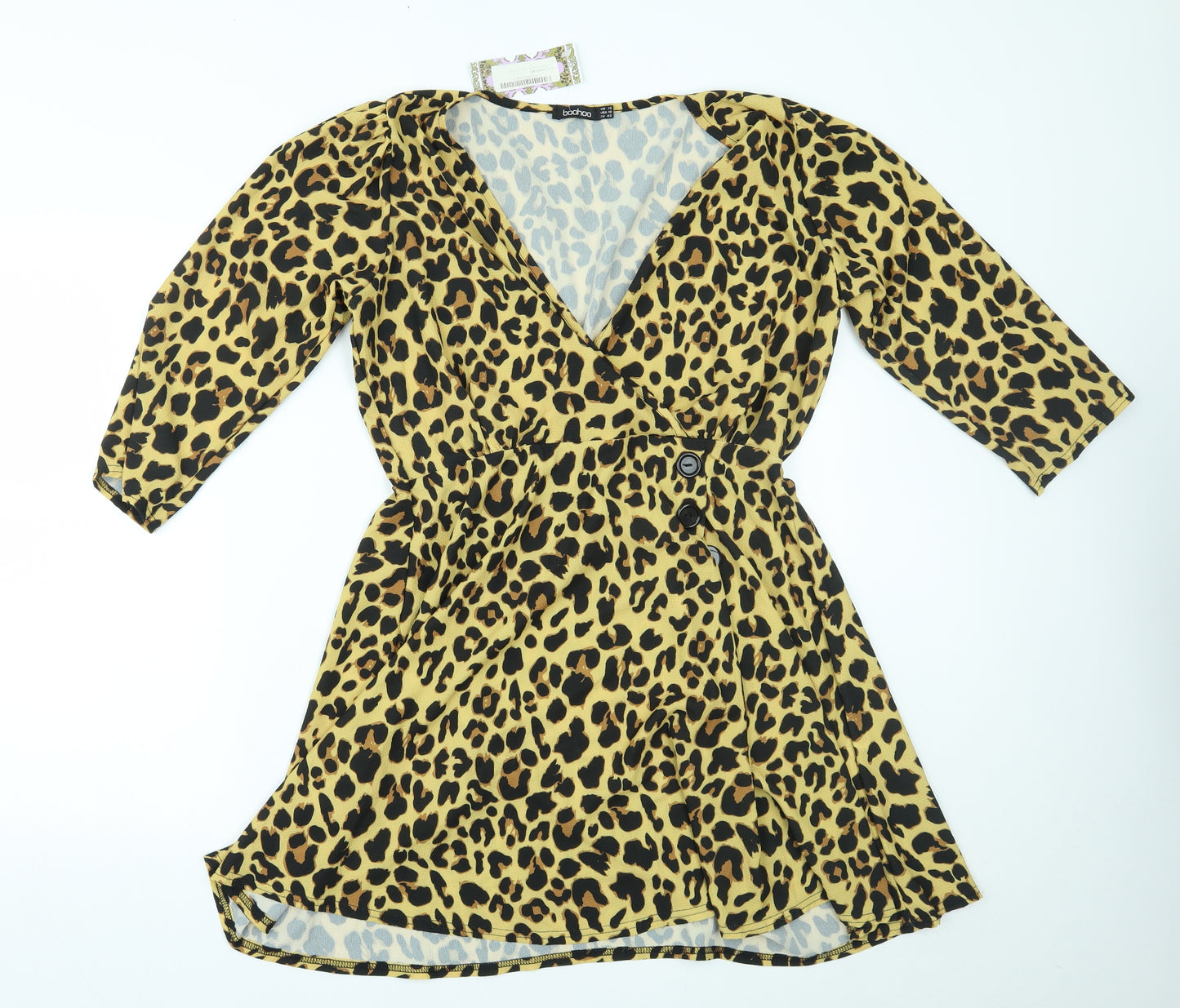 Boohoo Womens Brown Animal Print  Fit & Flare  Size 14