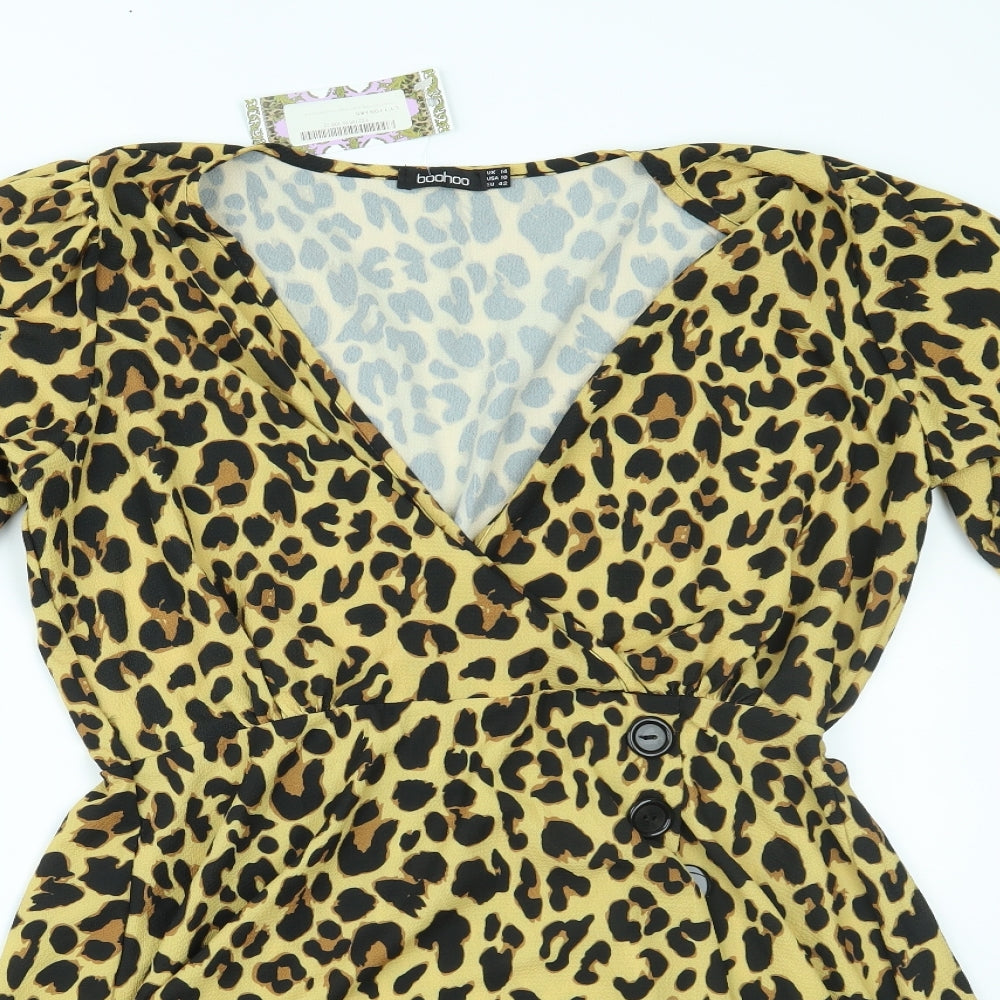 Boohoo Womens Brown Animal Print  Fit & Flare  Size 14
