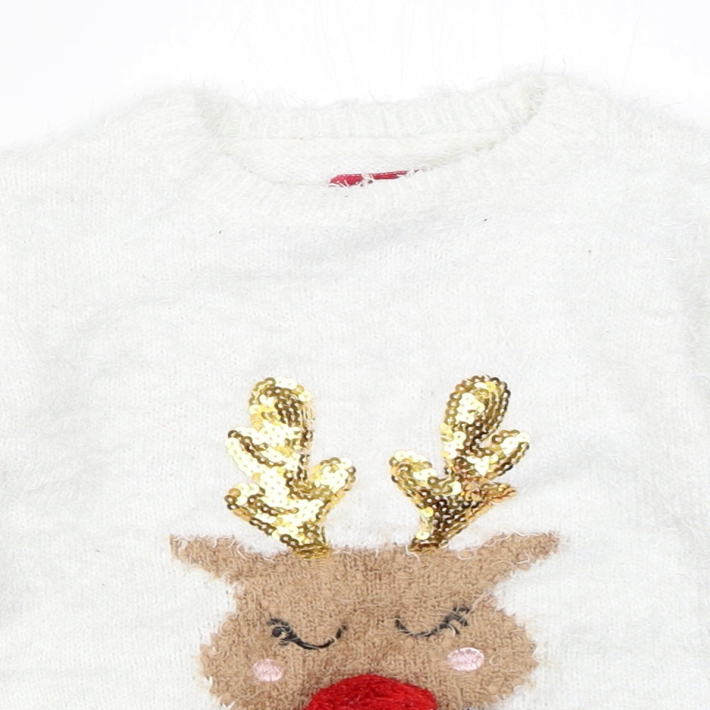F&F Girls White   Pullover Jumper Size 5-6 Years  - christmas