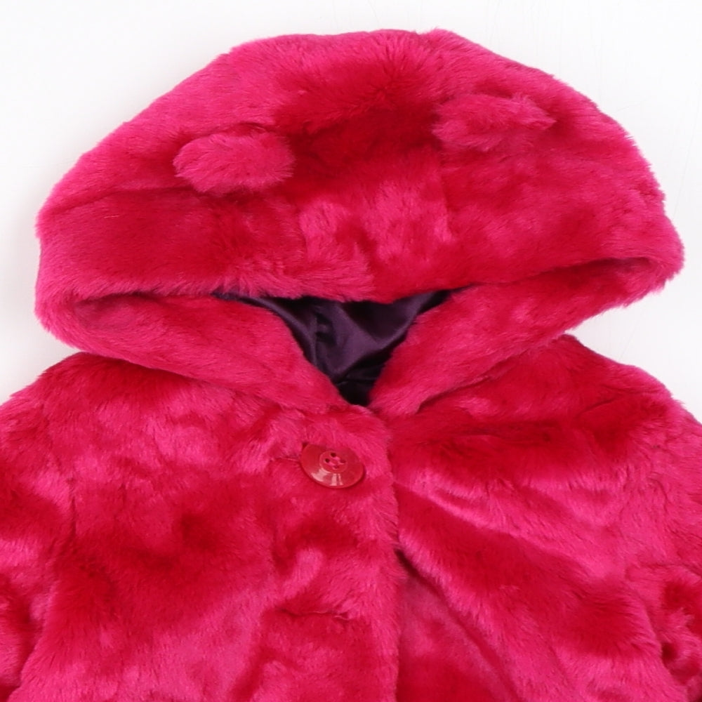 George Girls Pink   Overcoat Coat Size 12-18 Months  - faux fur