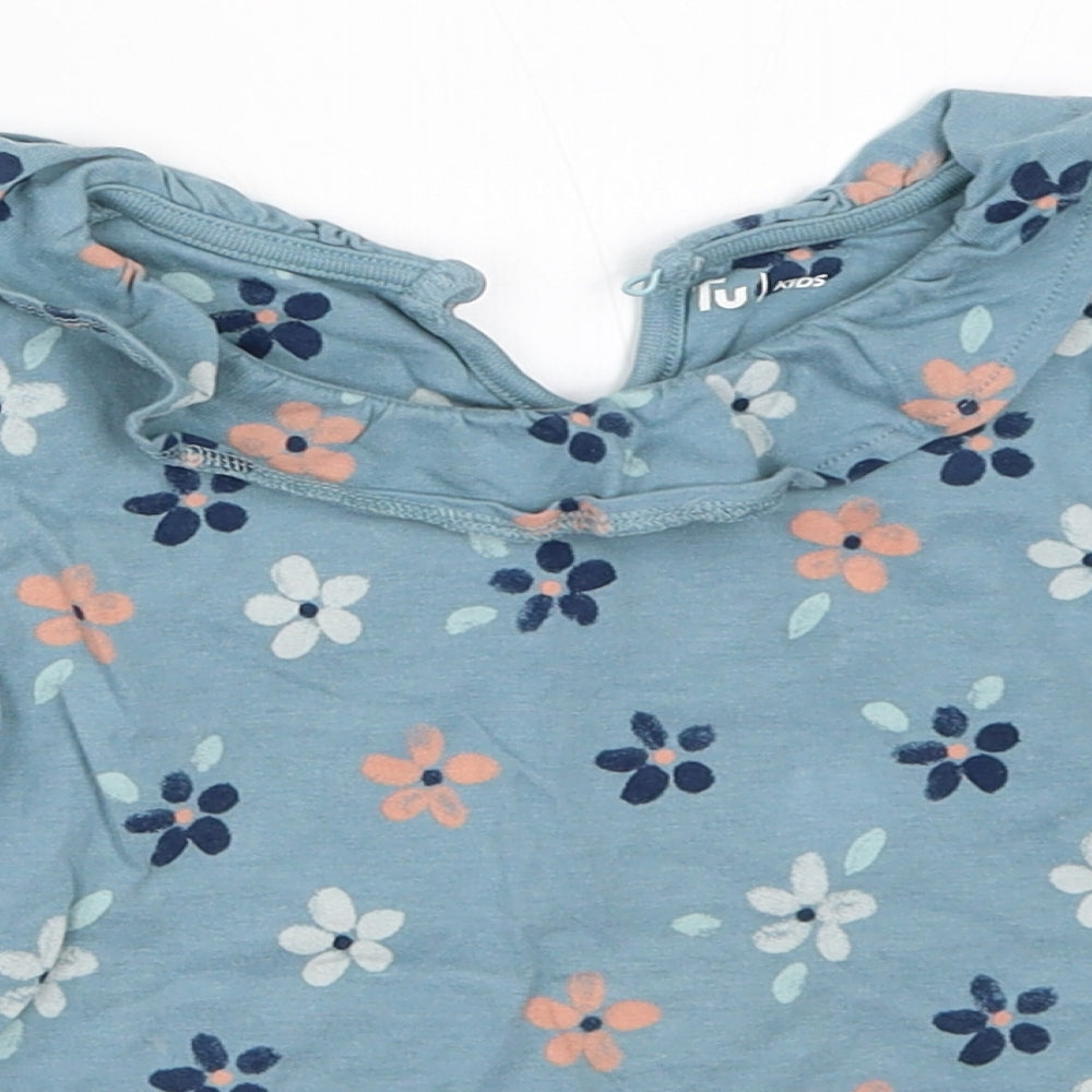 TU Girls Blue Floral  Basic T-Shirt Size 3-4 Years