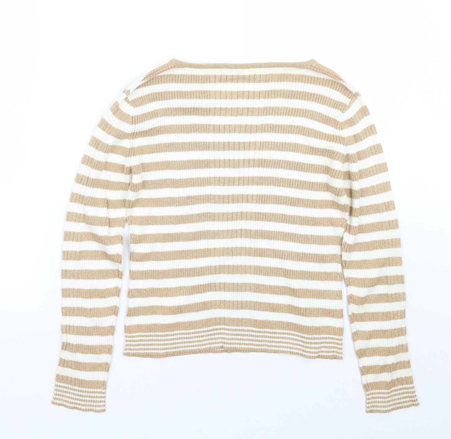 Wanko Womens White Striped  Pullover Jumper One Size