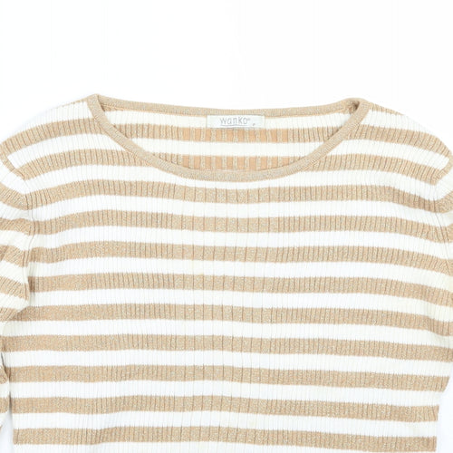 Wanko Womens White Striped  Pullover Jumper One Size