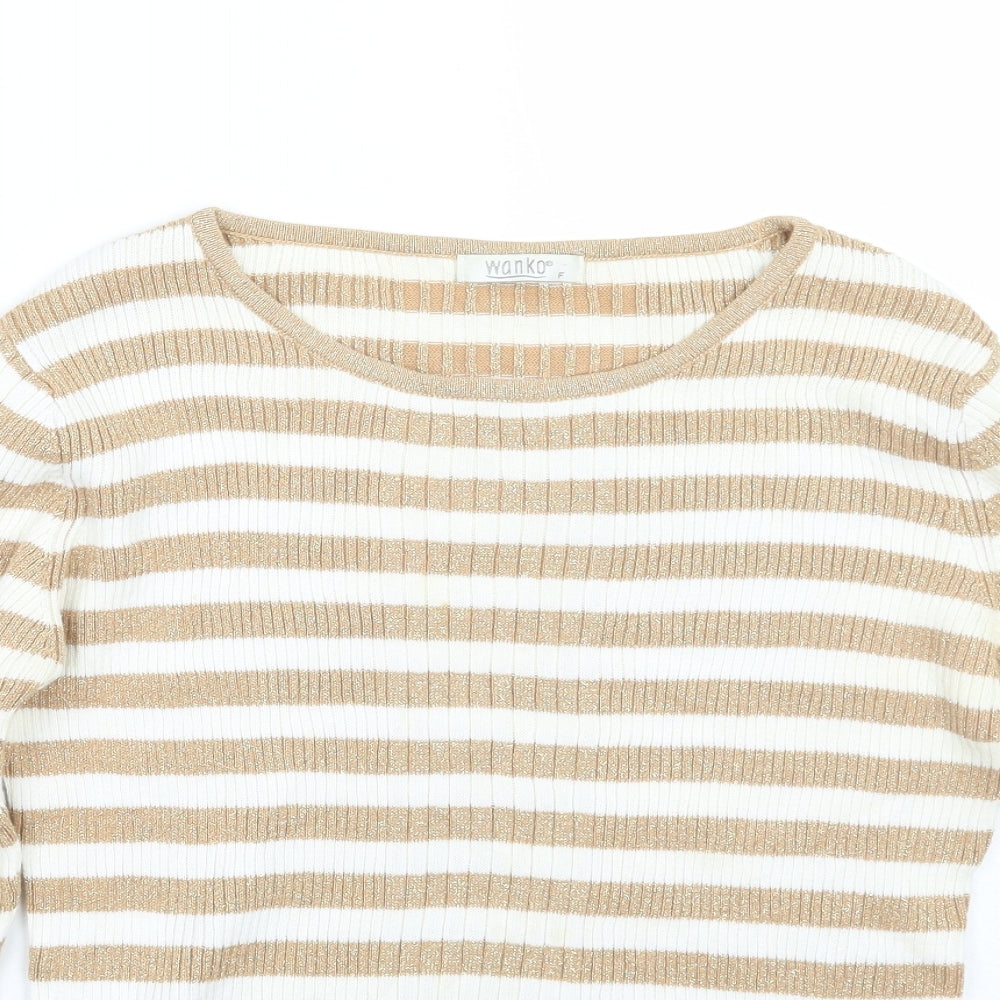 Wanko Womens White Striped  Pullover Jumper One Size