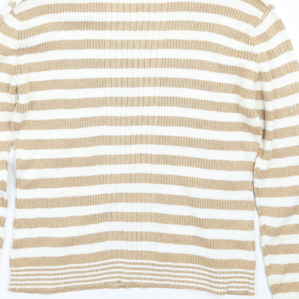 Wanko Womens White Striped  Pullover Jumper One Size