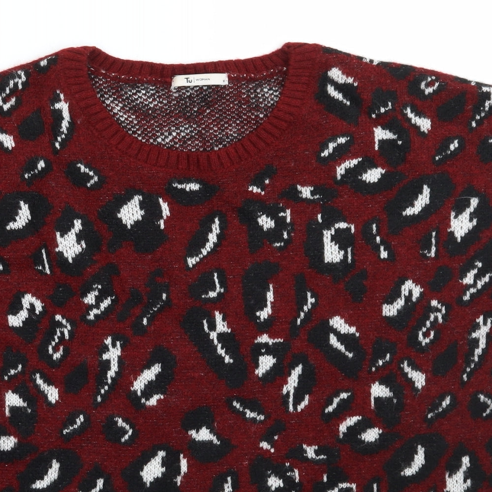 TU Womens Red Animal Print  Pullover Jumper Size 18