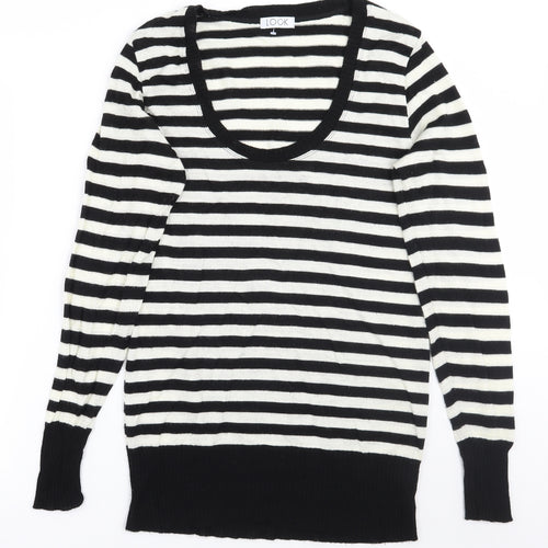Look Womens Black Striped  Pullover Jumper Size 14