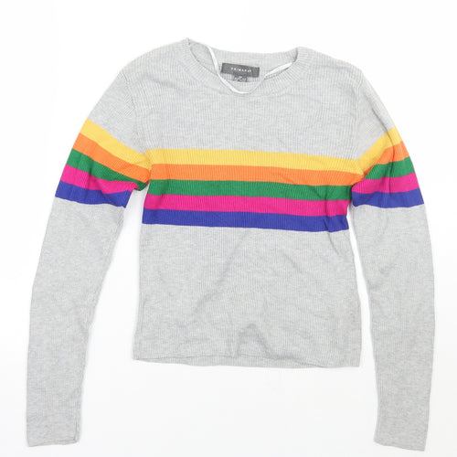Primark Womens Grey Striped  Pullover Jumper Size XS