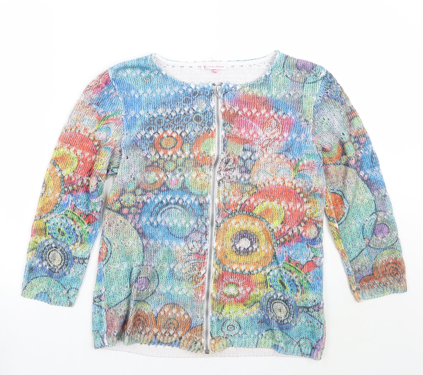 Kalisson Womens Multicoloured Geometric  Jacket Coatigan Size XL