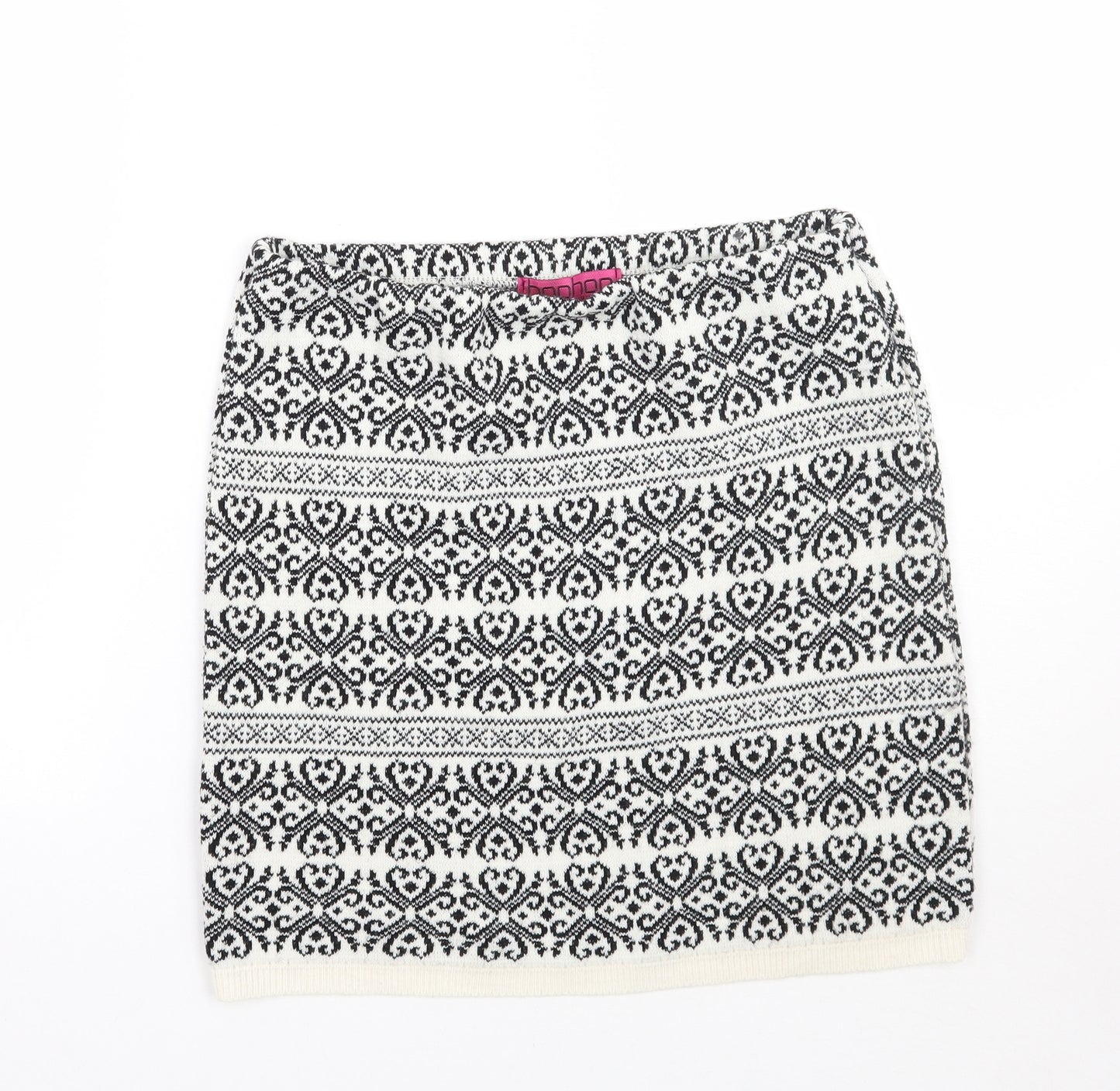 Boohoo Womens White Geometric  A-Line Skirt Size M