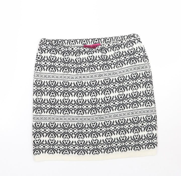 Boohoo Womens White Geometric  A-Line Skirt Size M