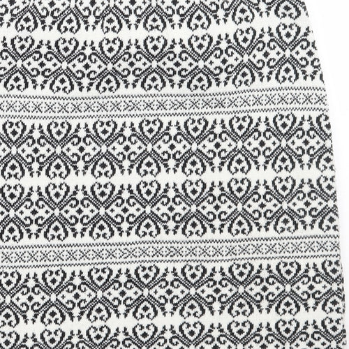 Boohoo Womens White Geometric  A-Line Skirt Size M