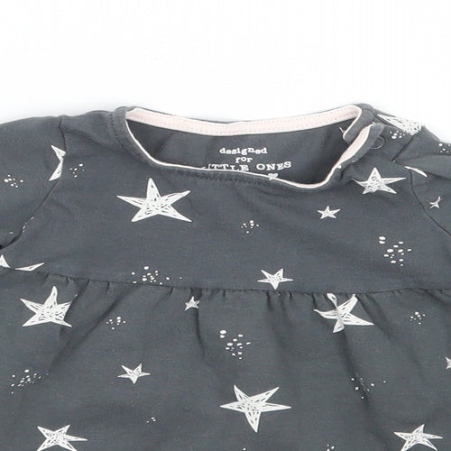 F&F Girls Grey Geometric  Basic T-Shirt Size 0-3 Months