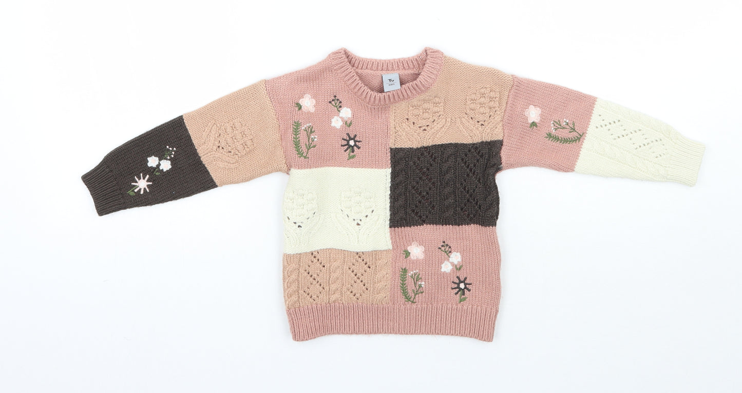 TU Girls Pink Floral  Pullover Jumper Size 24 Months