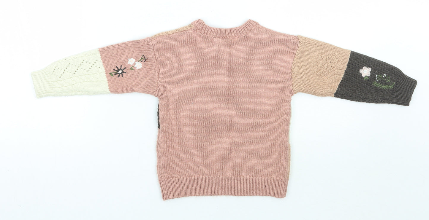 TU Girls Pink Floral  Pullover Jumper Size 24 Months