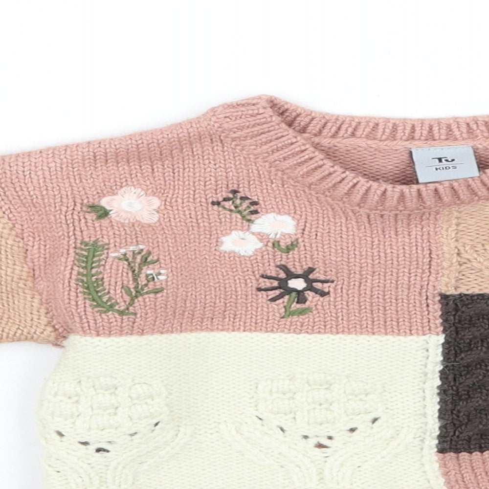 TU Girls Pink Floral  Pullover Jumper Size 24 Months
