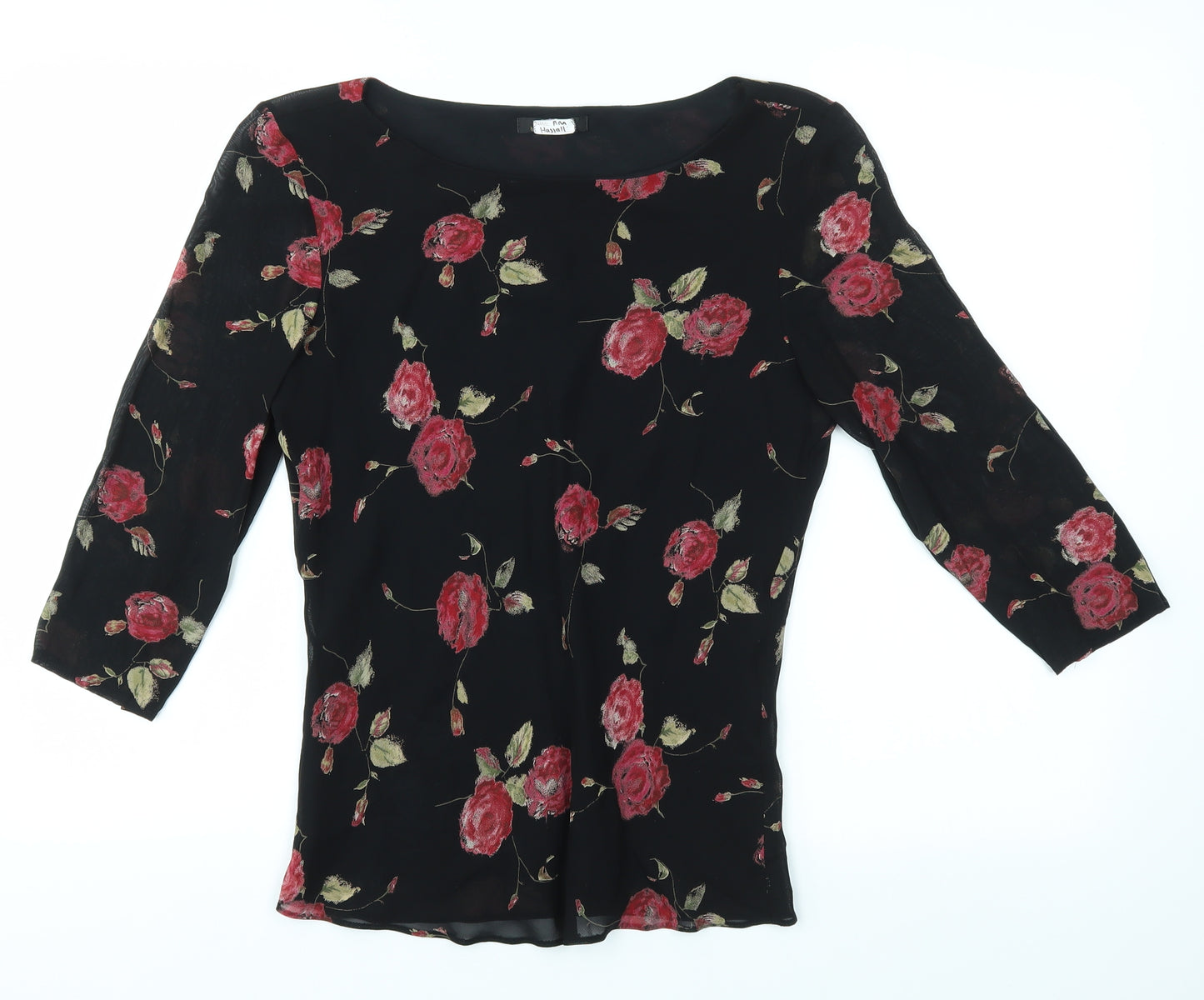 M&S Womens Black Floral  Basic Blouse Size 10