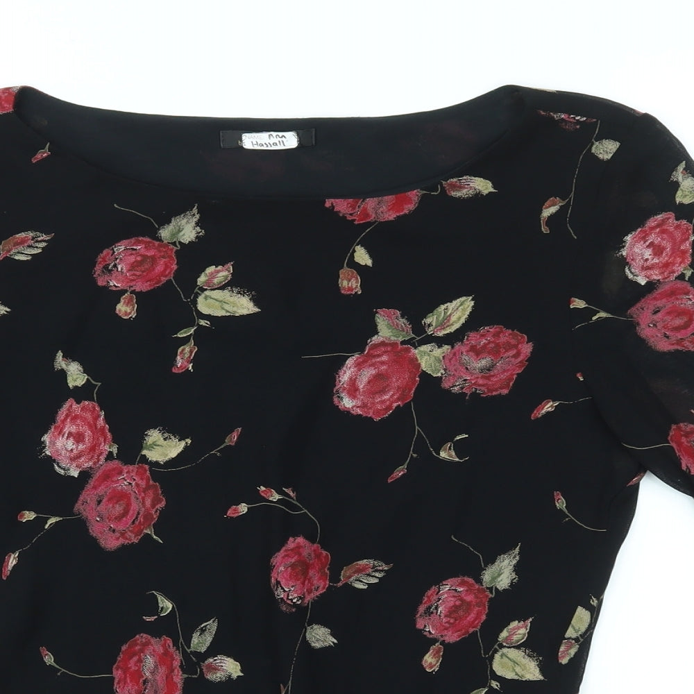 M&S Womens Black Floral  Basic Blouse Size 10