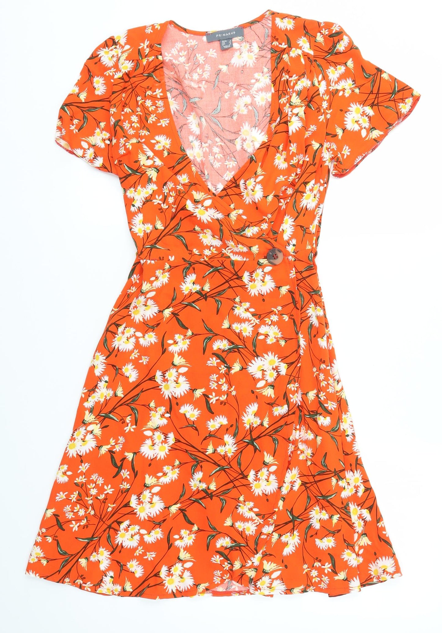 Primark Womens Orange Floral  A-Line  Size 8
