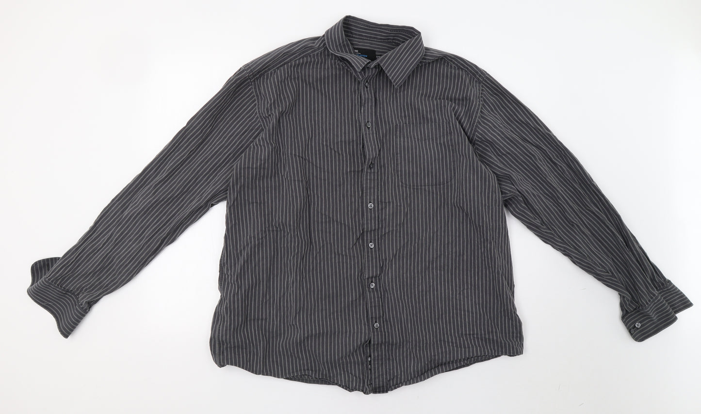 M&S Mens Grey Striped   Dress Shirt Size 17.5