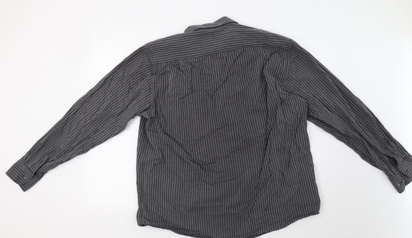 M&S Mens Grey Striped   Dress Shirt Size 17.5
