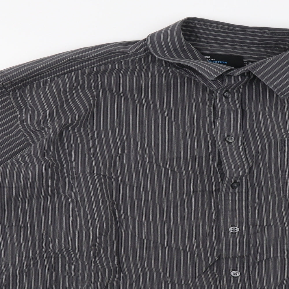 M&S Mens Grey Striped   Dress Shirt Size 17.5