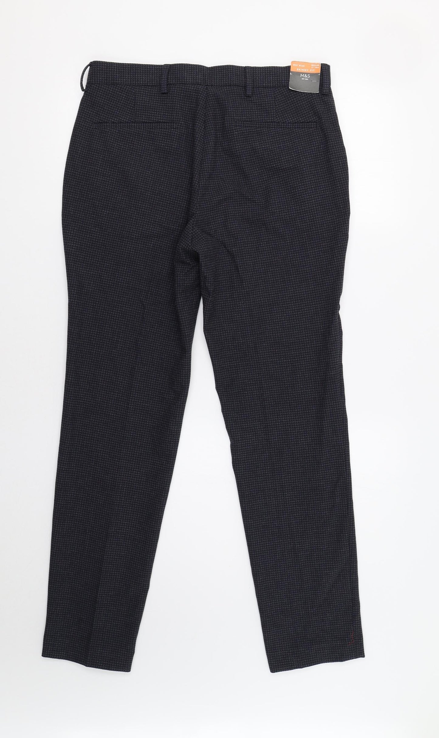M&S Mens Blue Check  Dress Pants Trousers Size 32 L31 in